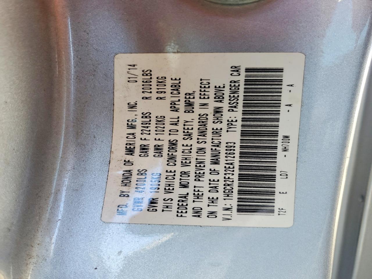 2014 HONDA ACCORD LX photo 12