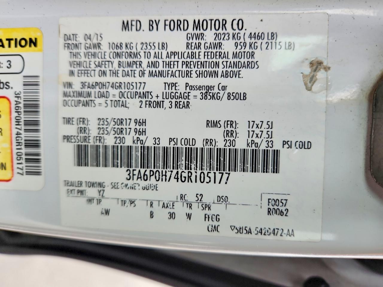 2016 FORD FUSION SE photo 25