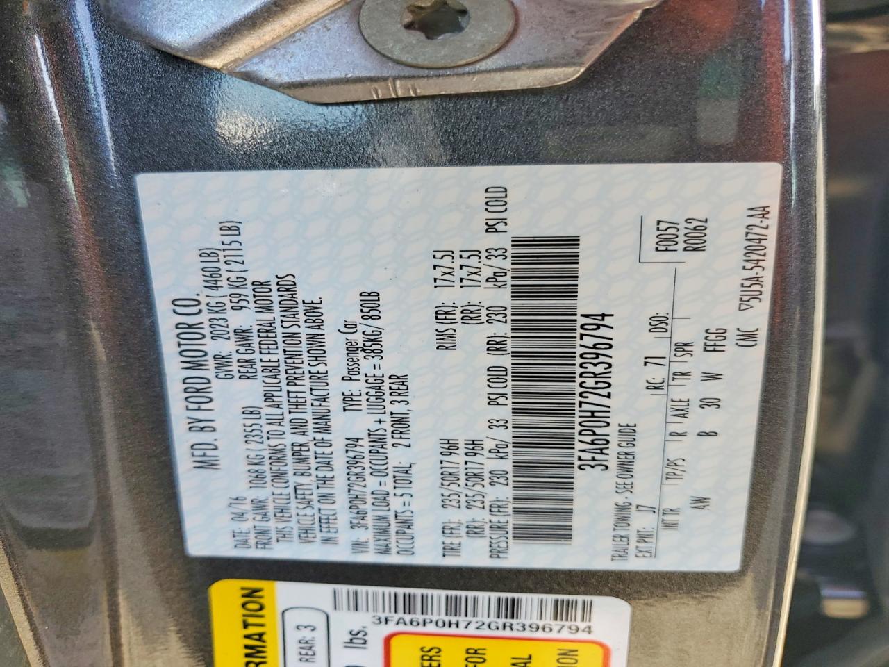 2016 FORD FUSION SE photo 37