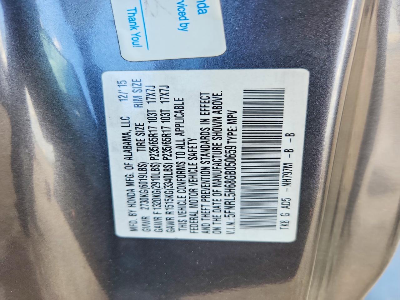 2016 HONDA ODYSSEY EXL photo 40
