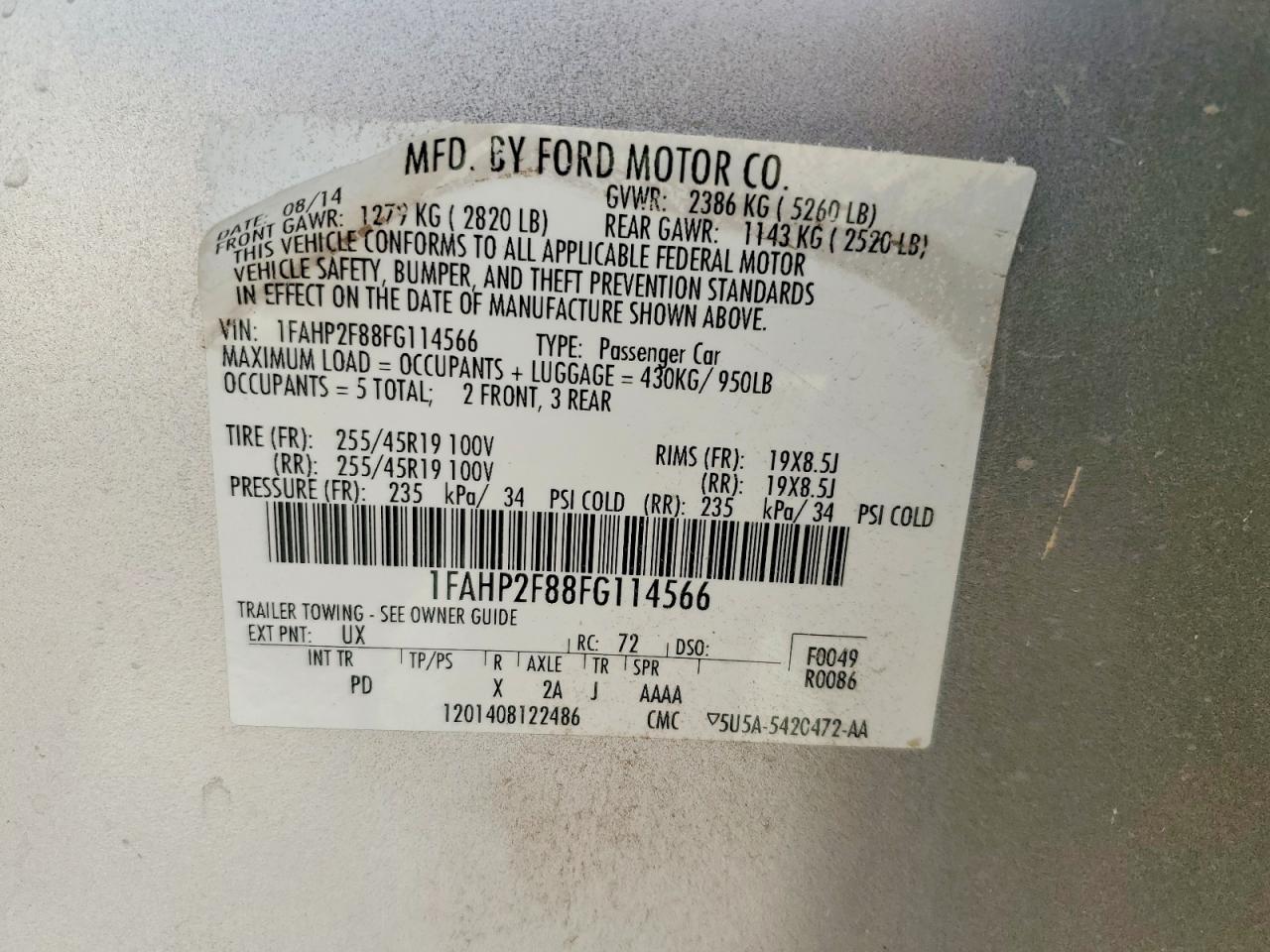 2015 FORD TAURUS LIMITED photo 12