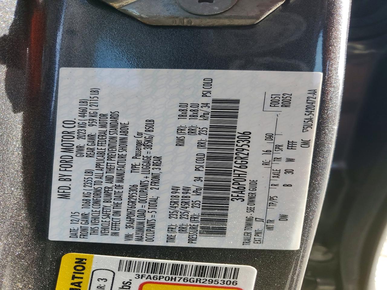 2016 FORD FUSION SE photo 25