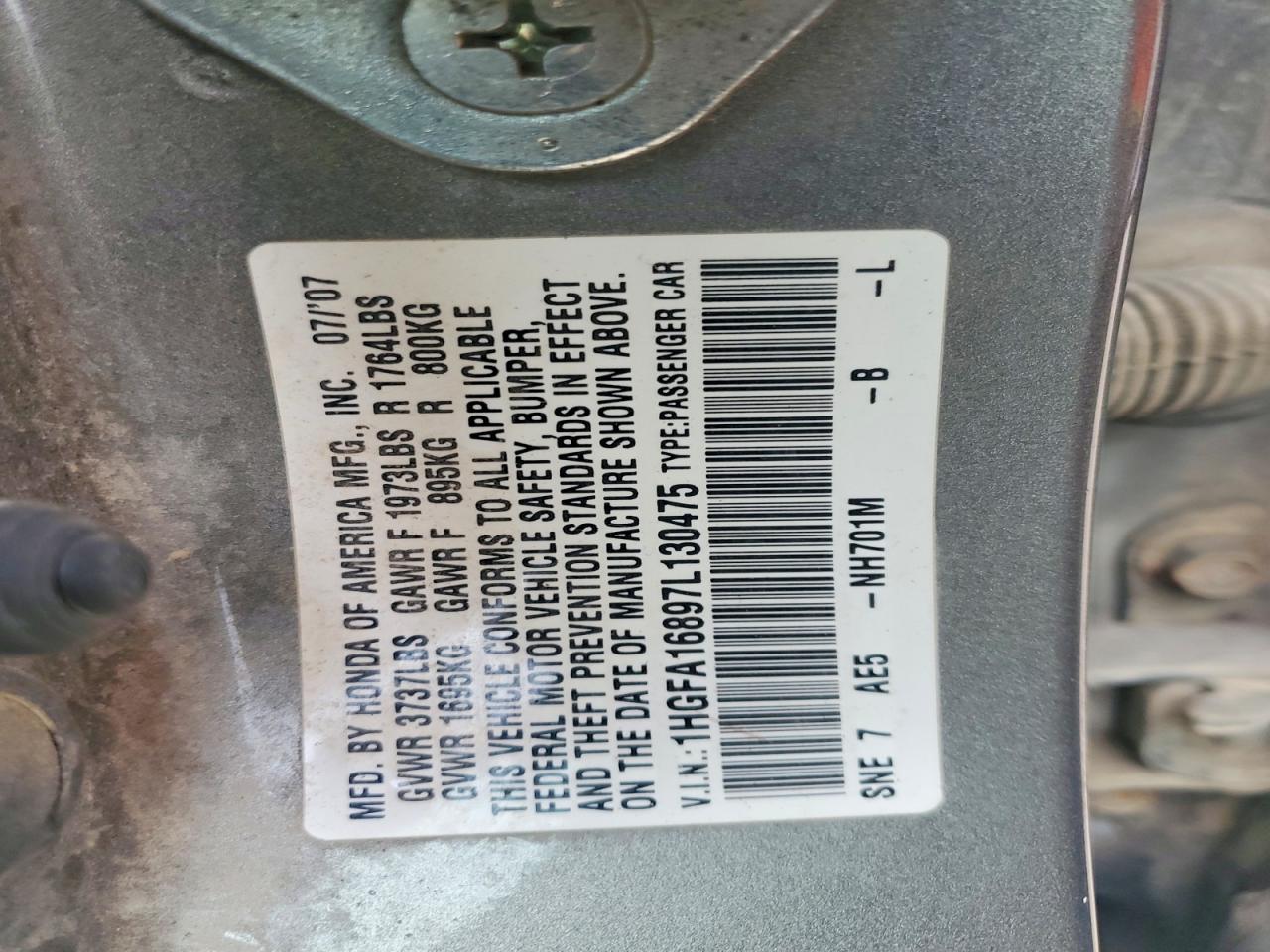 2007 HONDA CIVIC EX photo 12