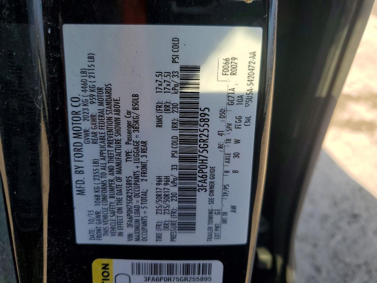 2016 FORD FUSION SE photo 34