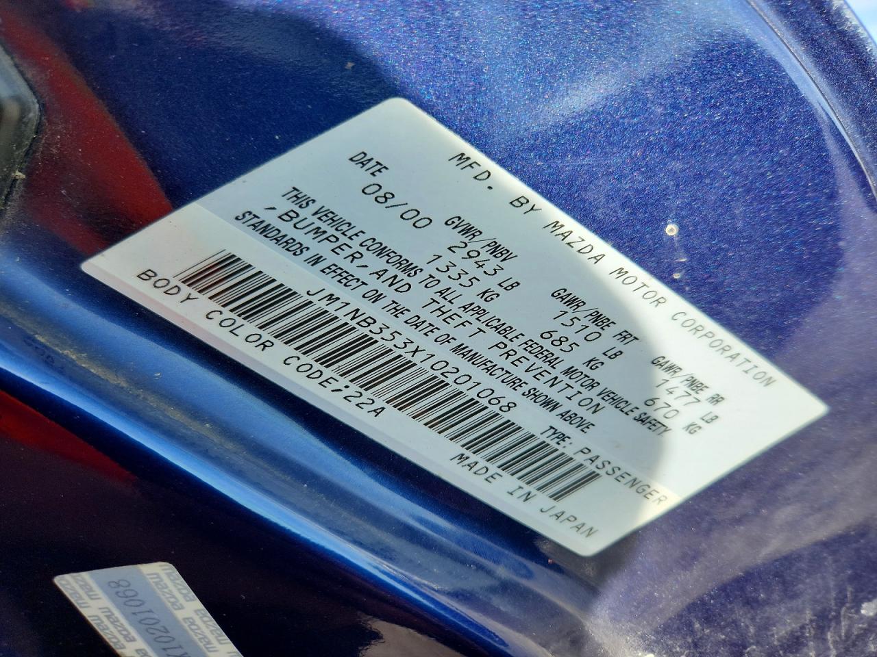 2001 MAZDA MX-5 MIATA BASE photo 34