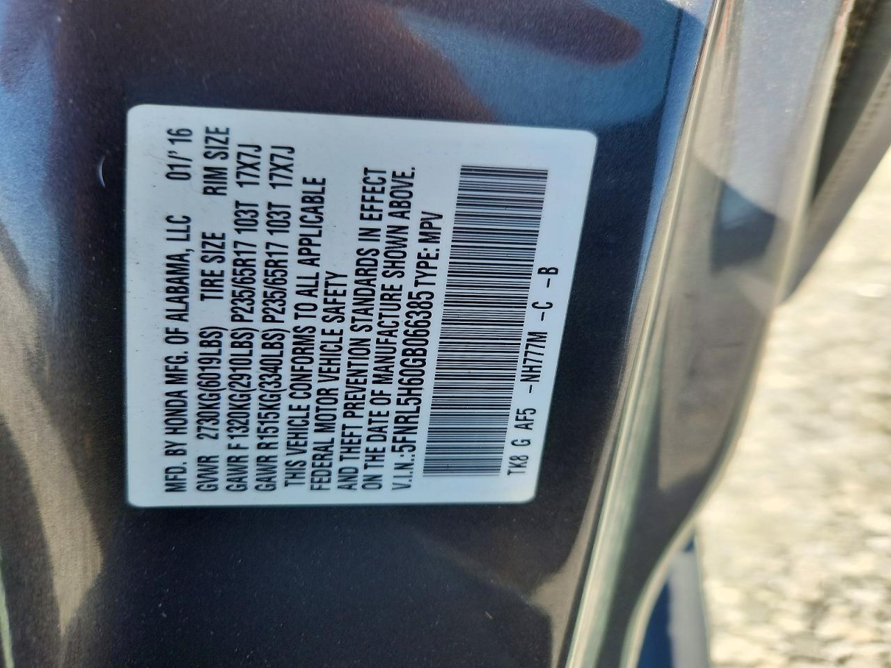 2016 HONDA ODYSSEY EXL photo 13