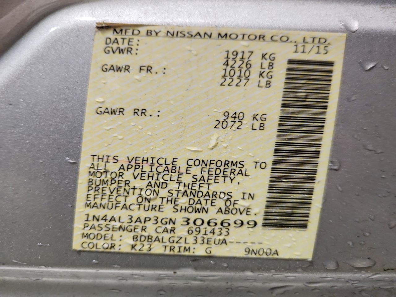 2016 NISSAN ALTIMA 2.5 S photo 12
