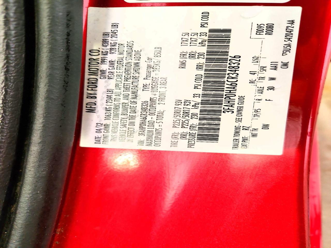 2012 FORD FUSION SE photo 34