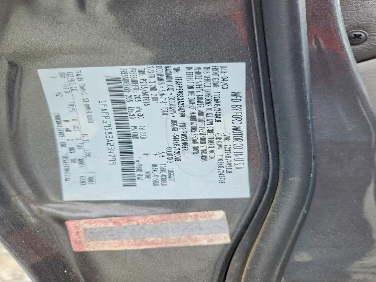 2003 FORD TAURUS SEL photo 34