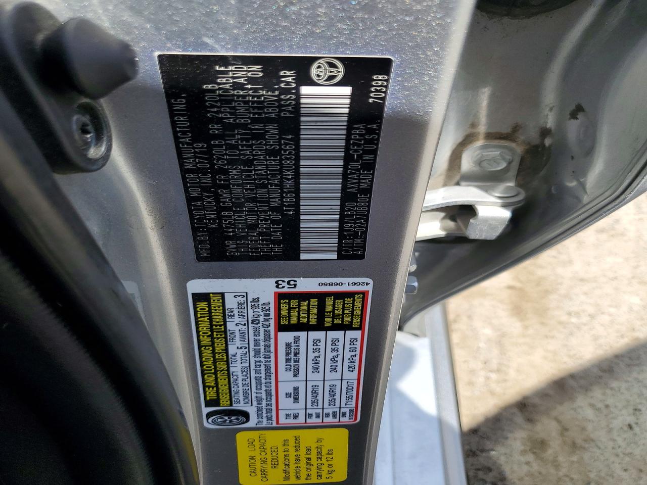2019 TOYOTA CAMRY XSE photo 12