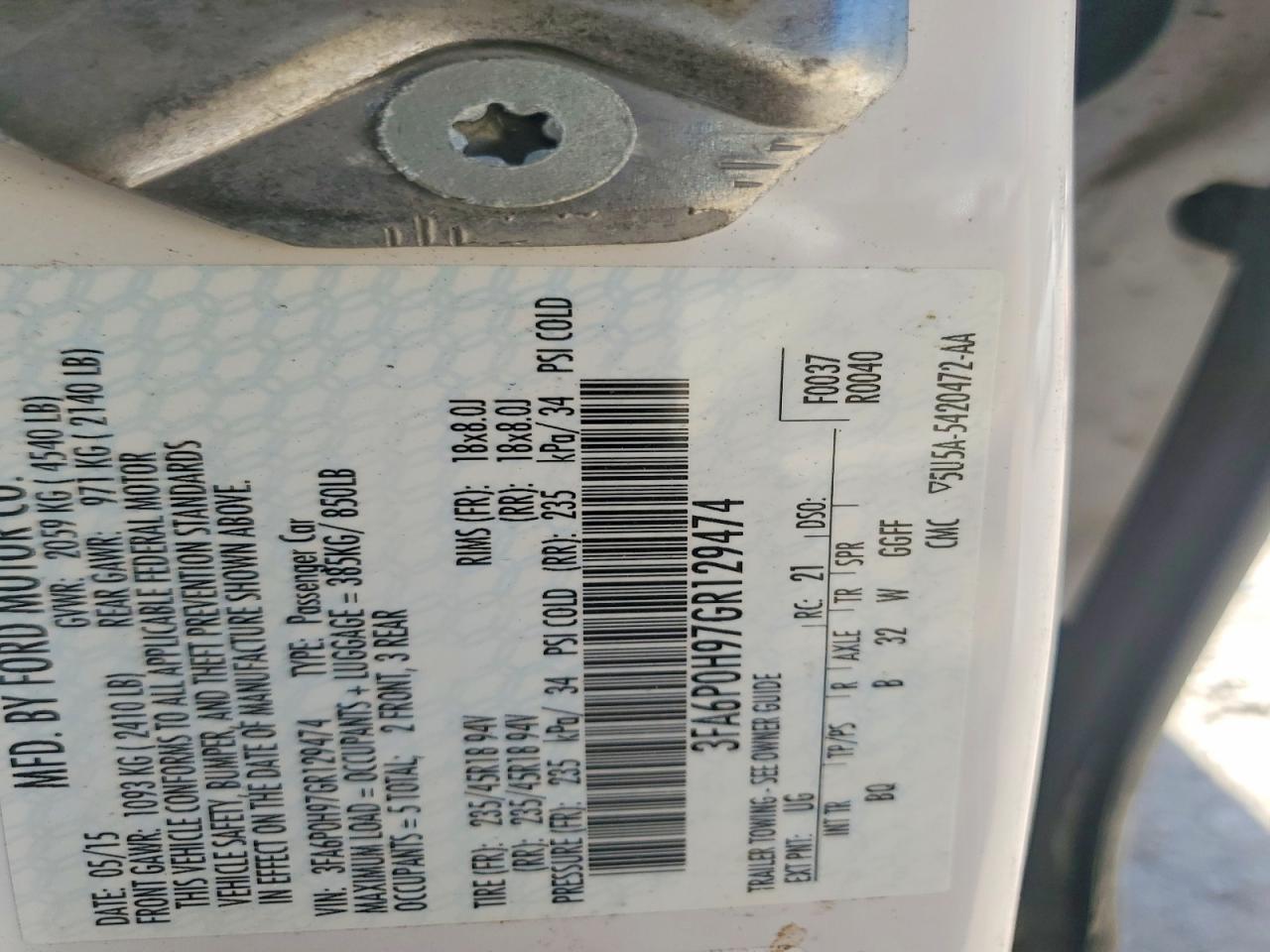 2016 FORD FUSION SE photo 34