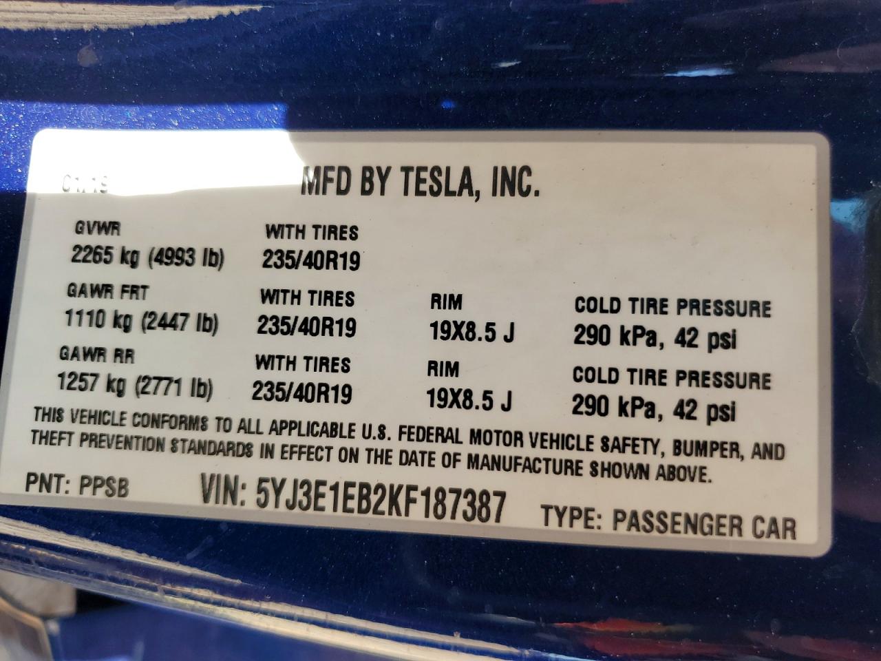 2019 TESLA MODEL 3 photo 34