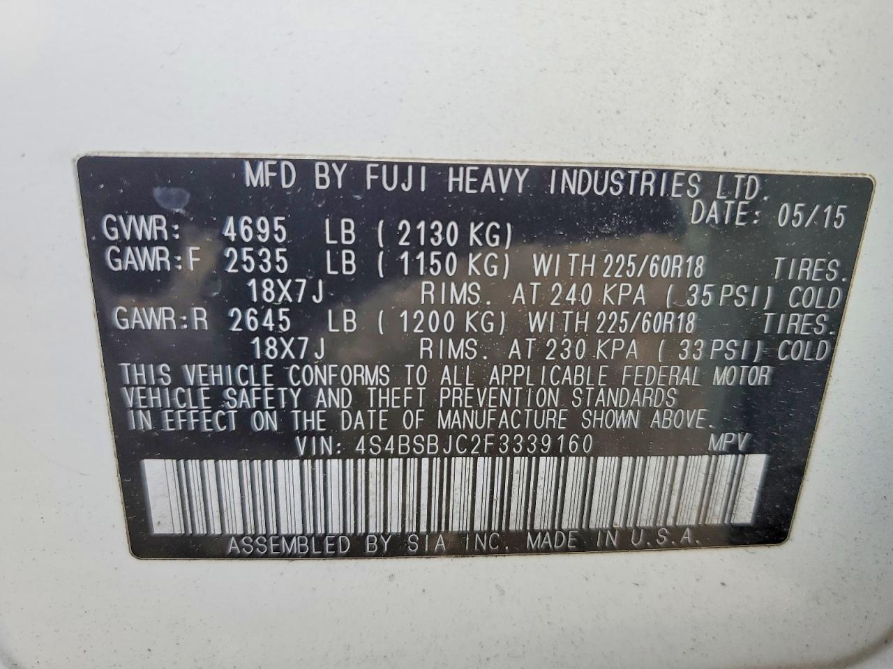 2015 SUBARU OUTBACK 2.5I LIMITED photo 23