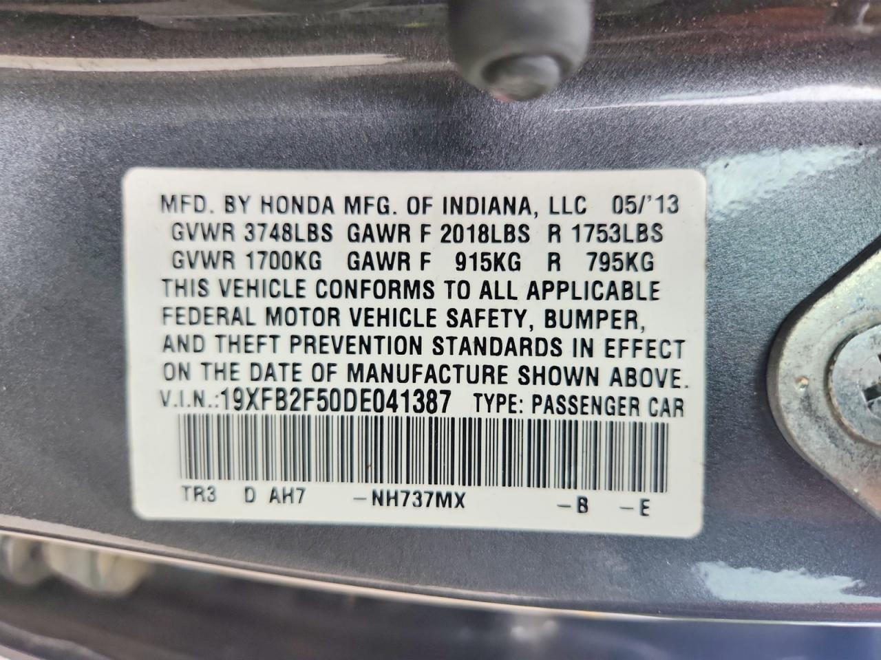 2013 HONDA CIVIC LX photo 23