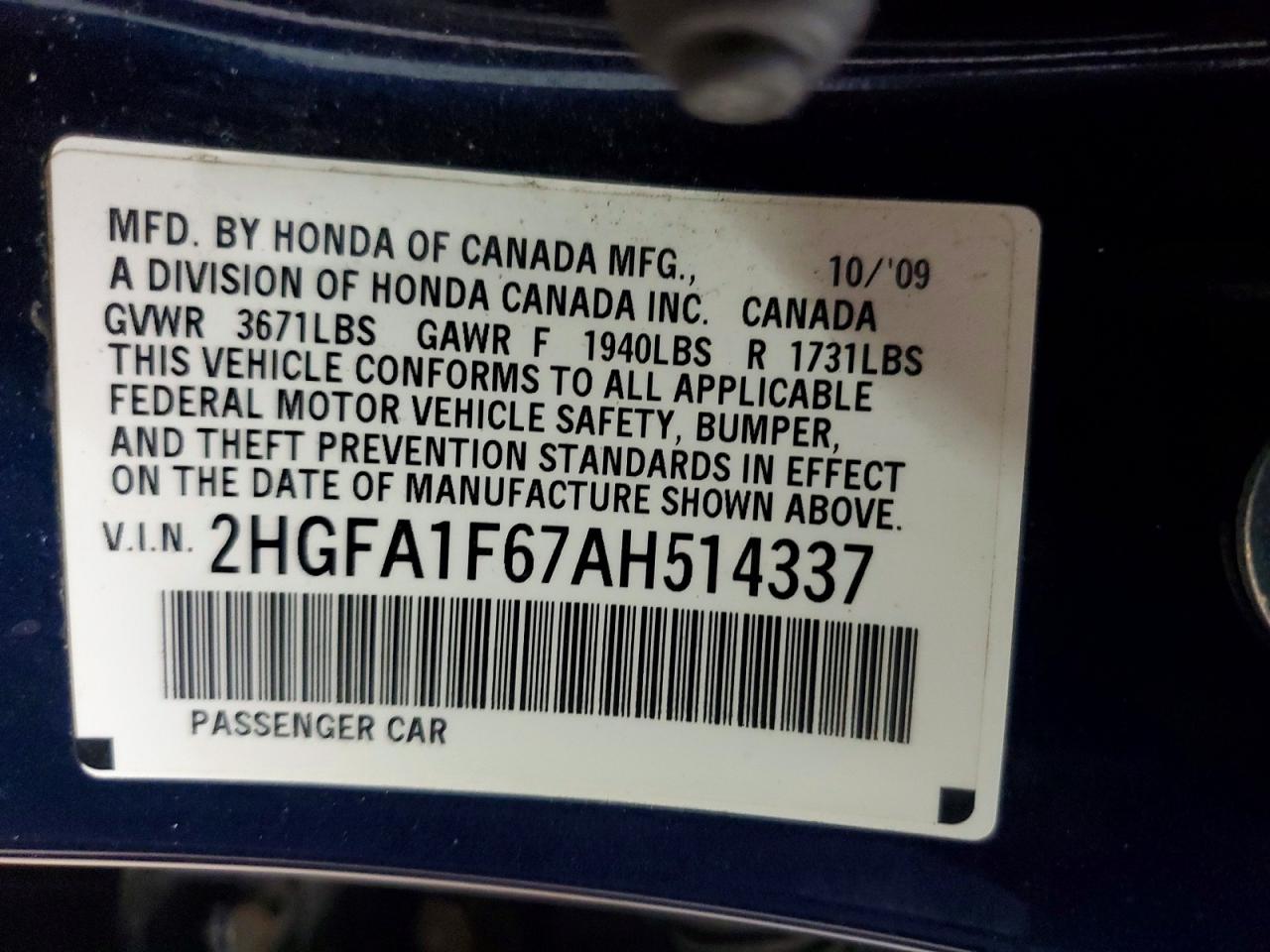 2010 HONDA CIVIC LX-S photo 34