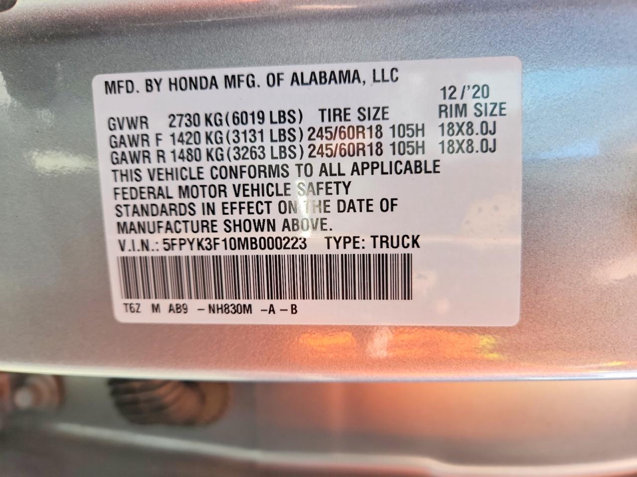 2021 HONDA RIDGELINE SPORT photo 25