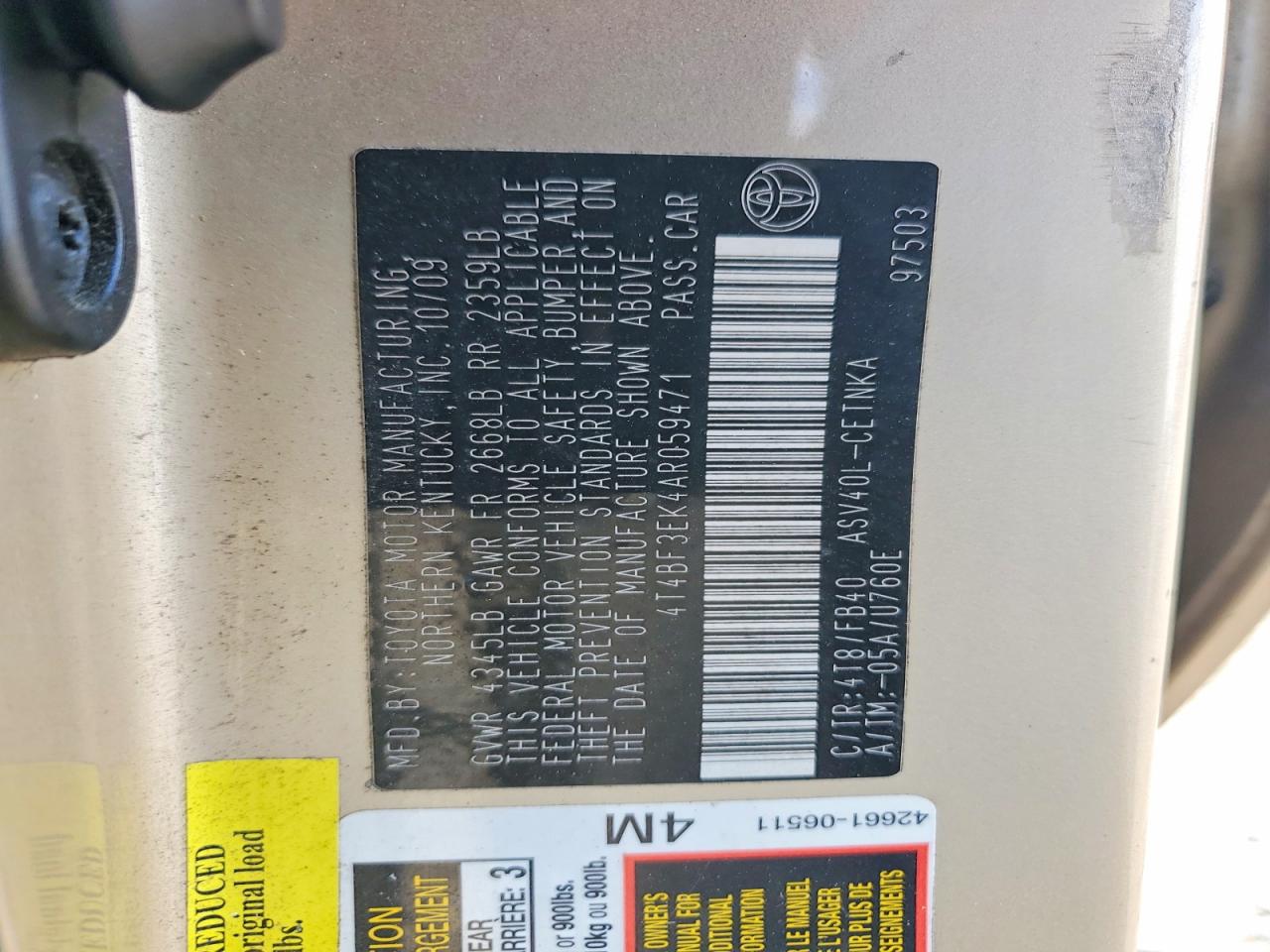 2010 TOYOTA CAMRY LE photo 34