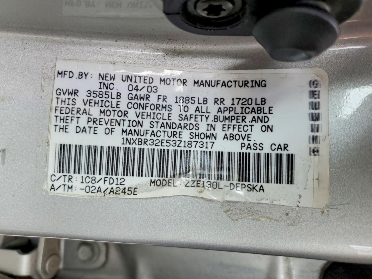 2003 TOYOTA COROLLA S photo 34