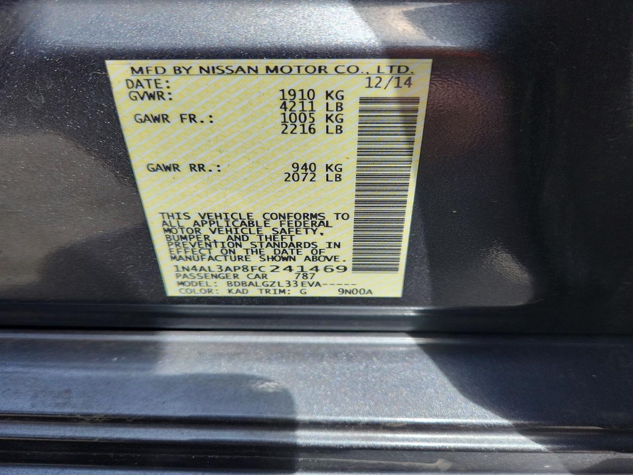 2015 NISSAN ALTIMA 2.5 S photo 12