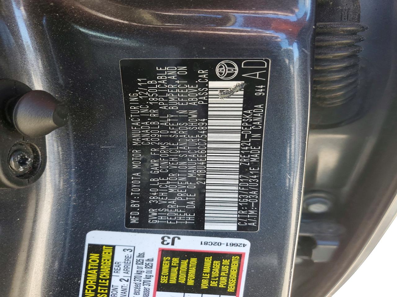 2012 TOYOTA COROLLA S photo 34