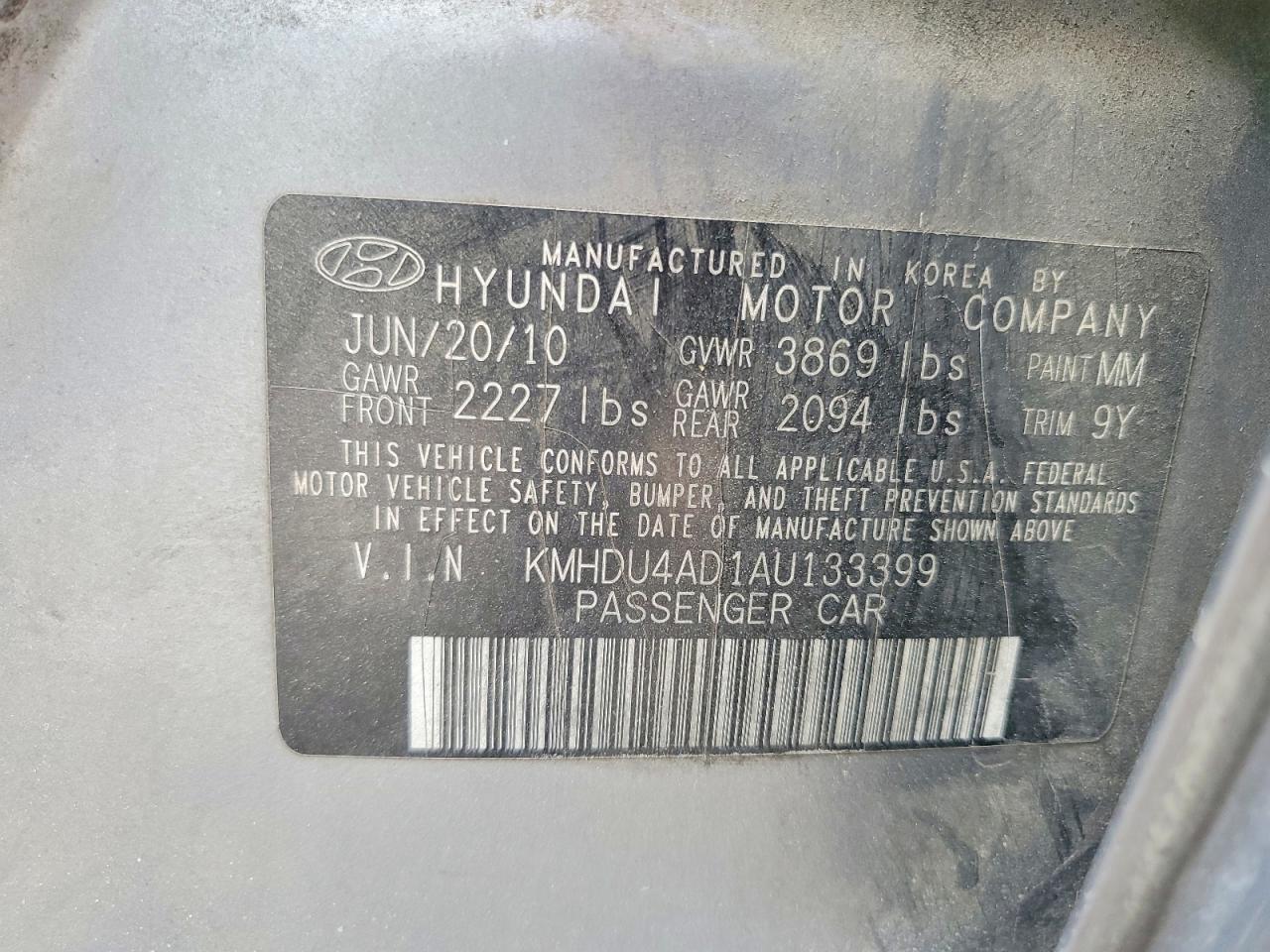 2010 HYUNDAI ELANTRA GLS photo 23