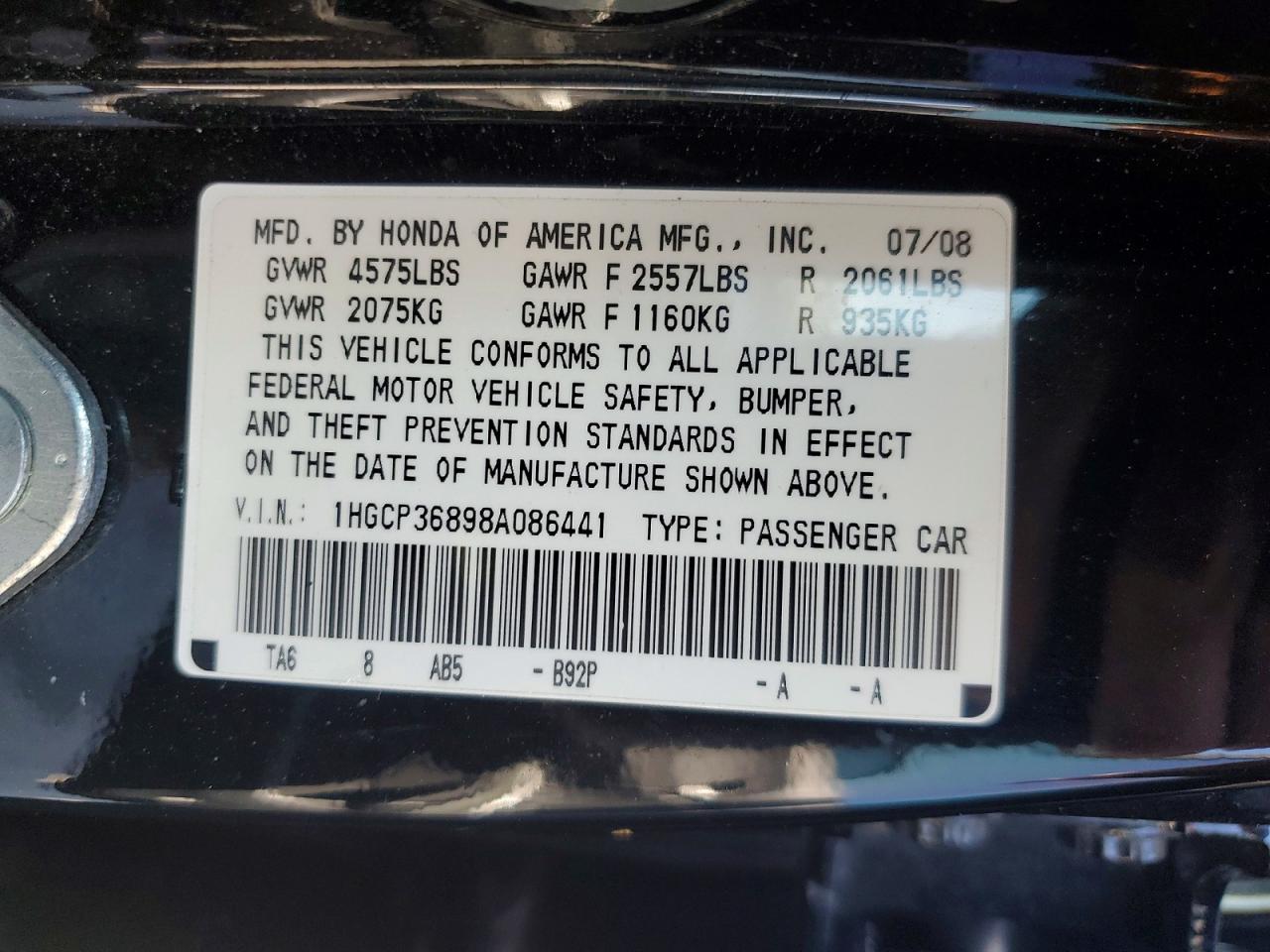 2008 HONDA ACCORD EXL photo 25
