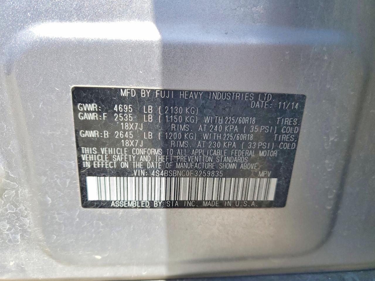 2015 SUBARU OUTBACK photo 13