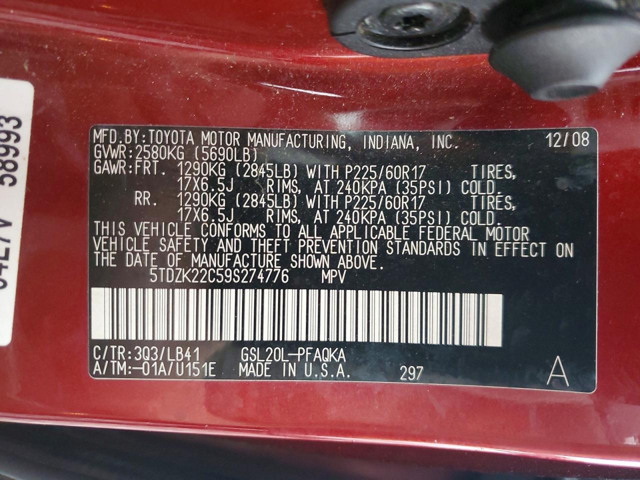 2009 TOYOTA SIENNA XLE photo 25