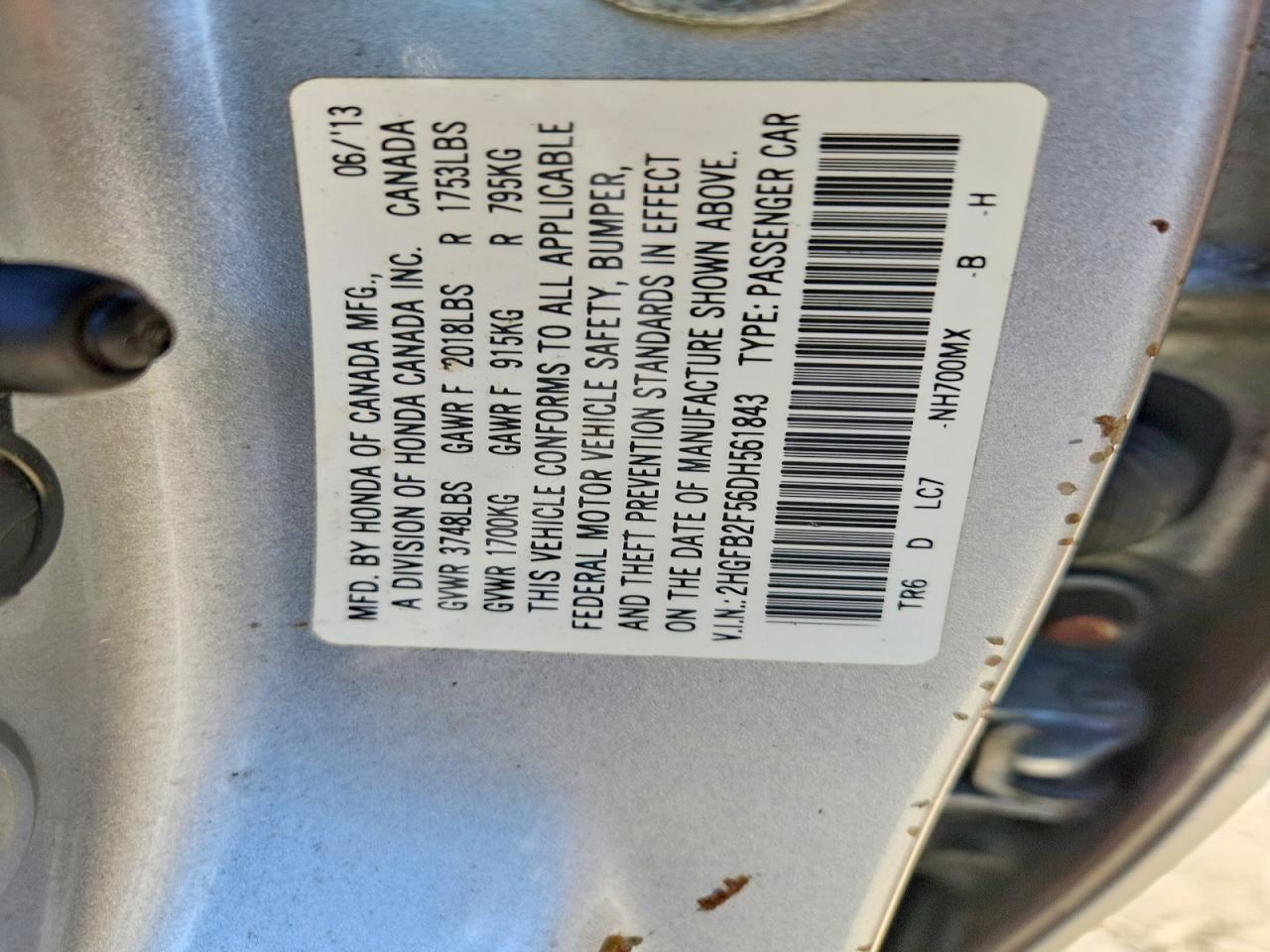 2013 HONDA CIVIC LX photo 23