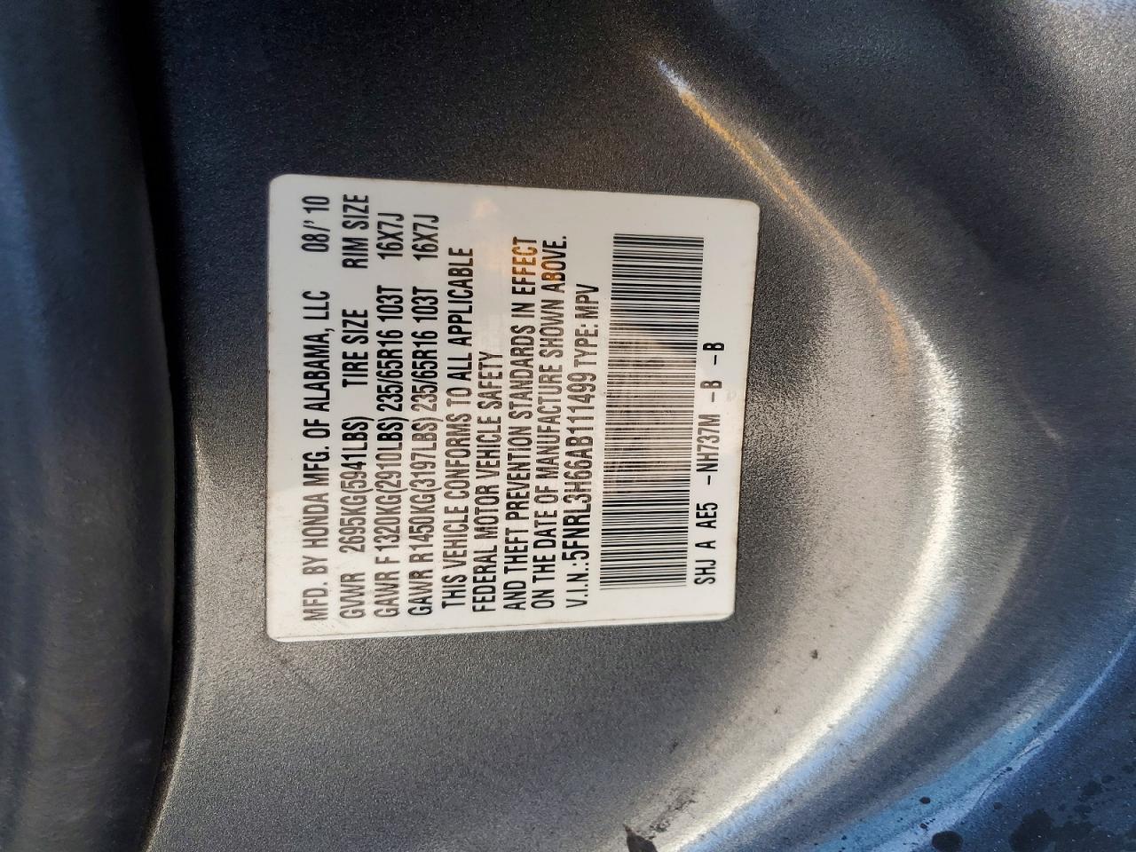 2010 HONDA ODYSSEY EXL photo 25