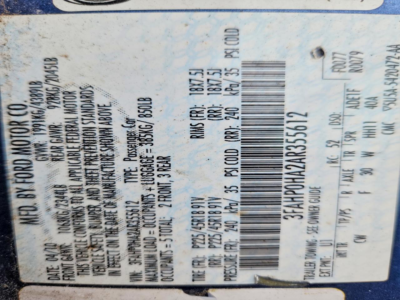 2010 FORD FUSION SE photo 23