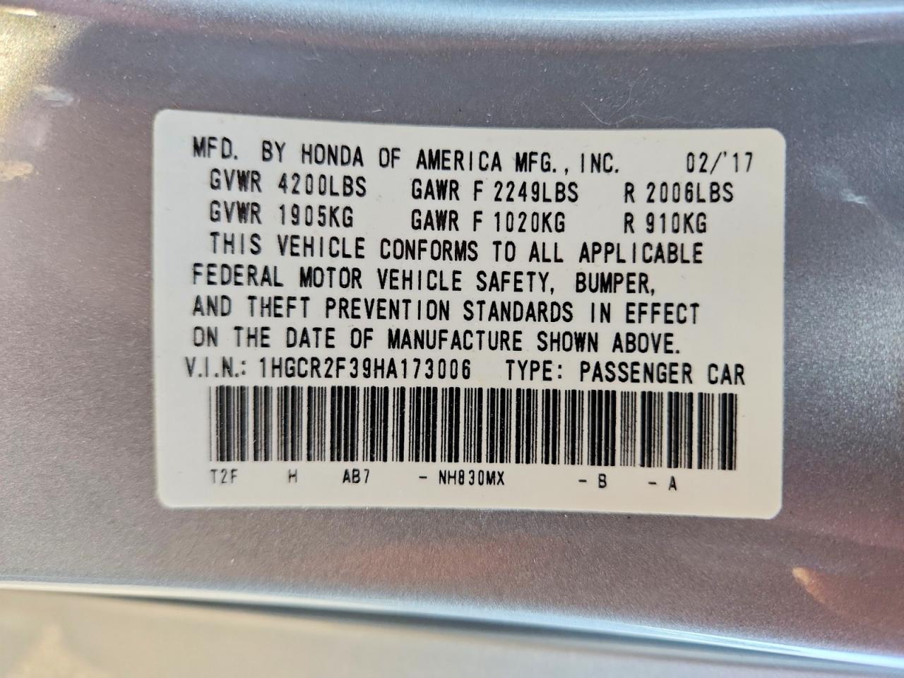 2017 HONDA ACCORD LX photo 34