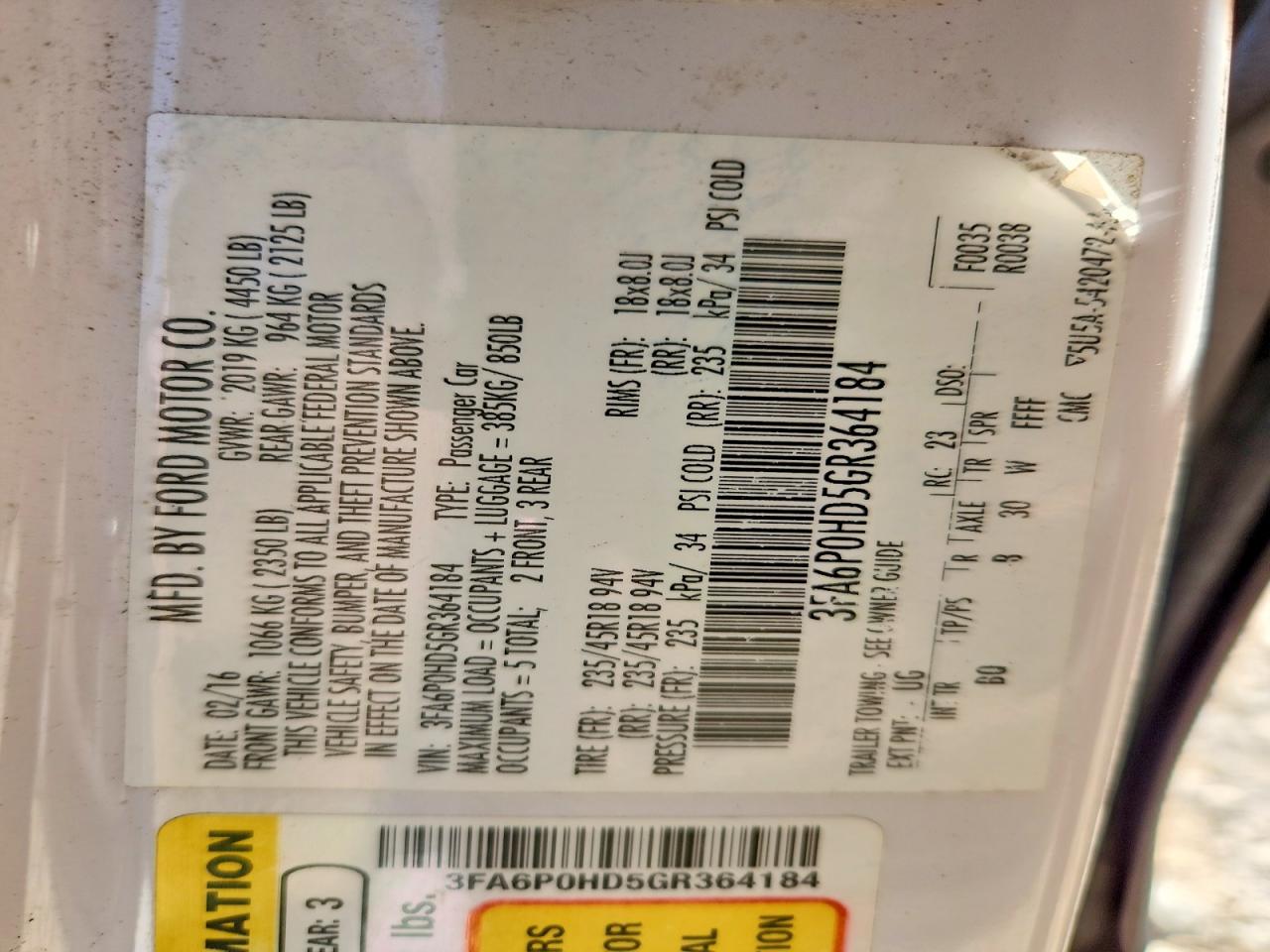 2016 FORD FUSION SE photo 25