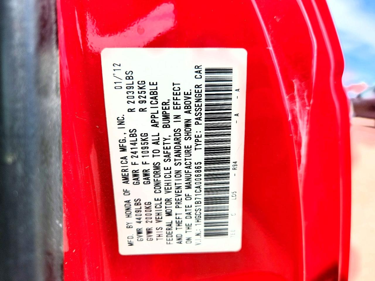 2012 HONDA ACCORD EX photo 25