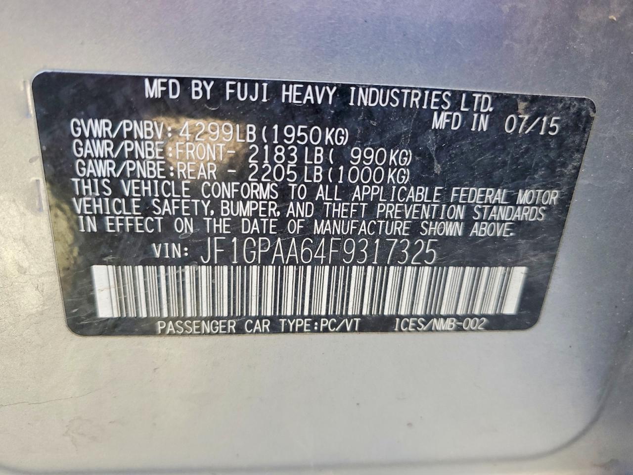 2015 SUBARU IMPREZA photo 34