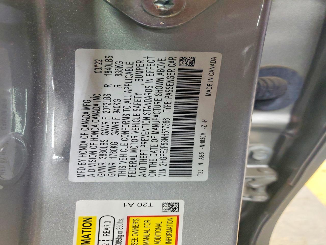 2022 HONDA CIVIC SPORT photo 23