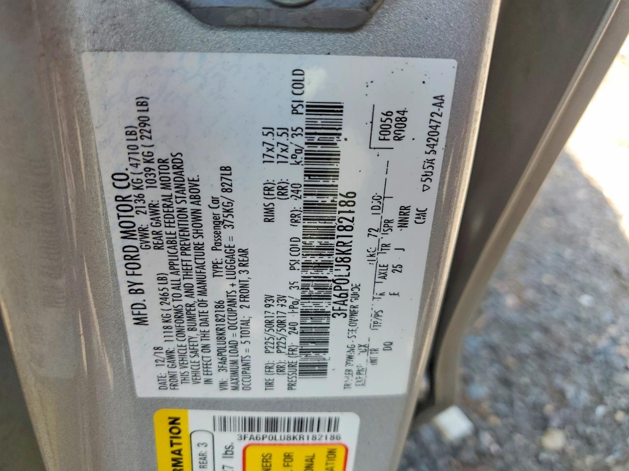 2019 FORD FUSION SE photo 23