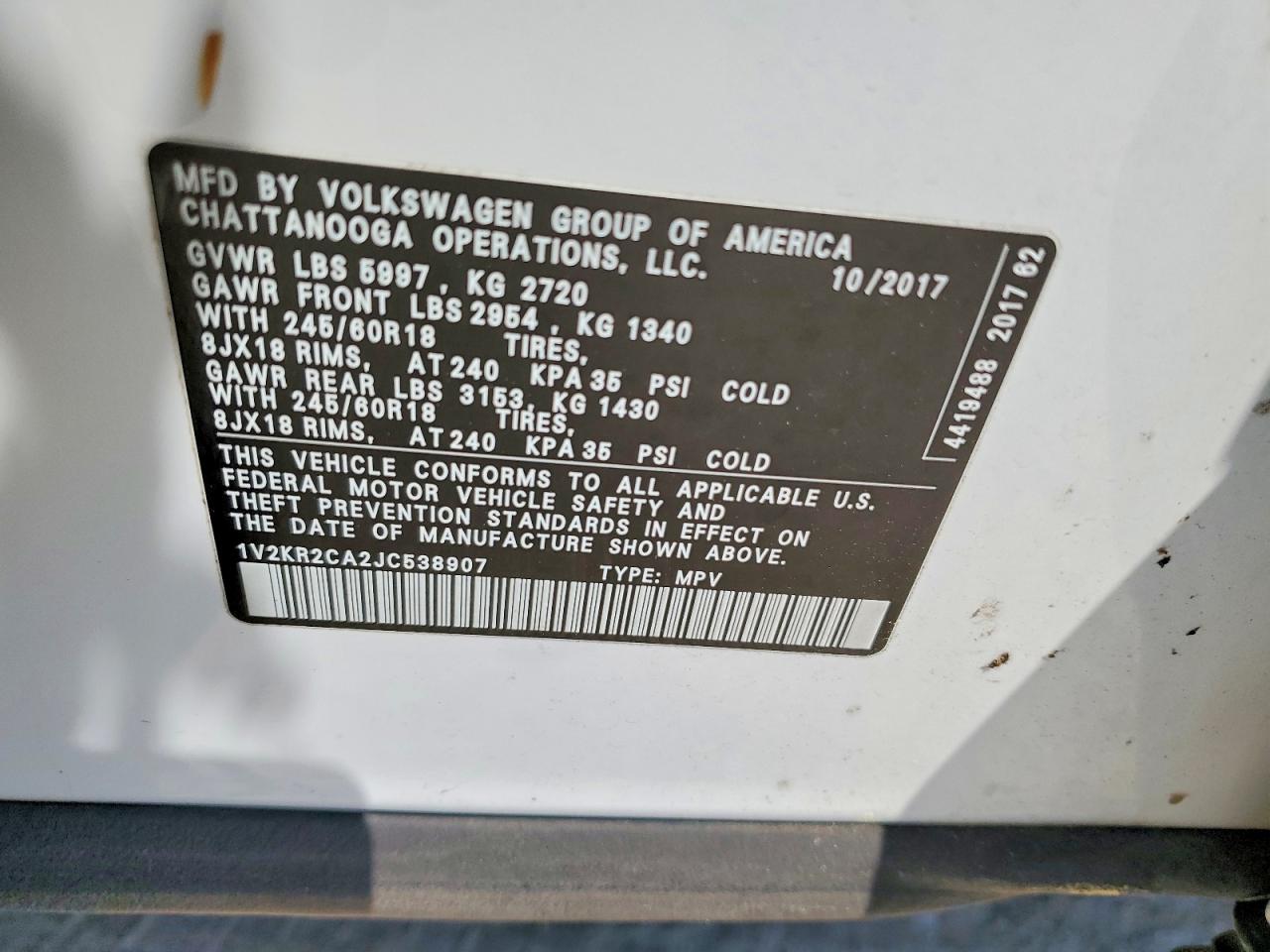 2018 VOLKSWAGEN ATLAS SE photo 13