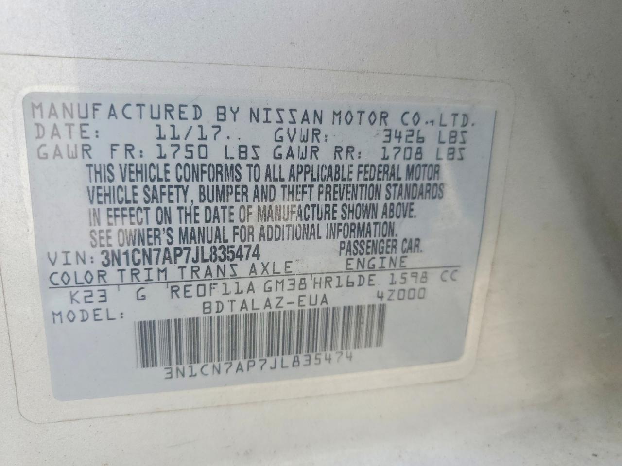 2018 NISSAN VERSA S PLUS photo 34