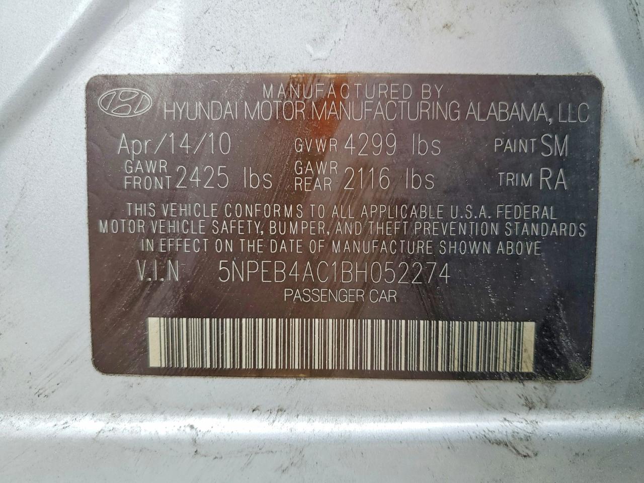 2011 HYUNDAI SONATA GLS photo 35