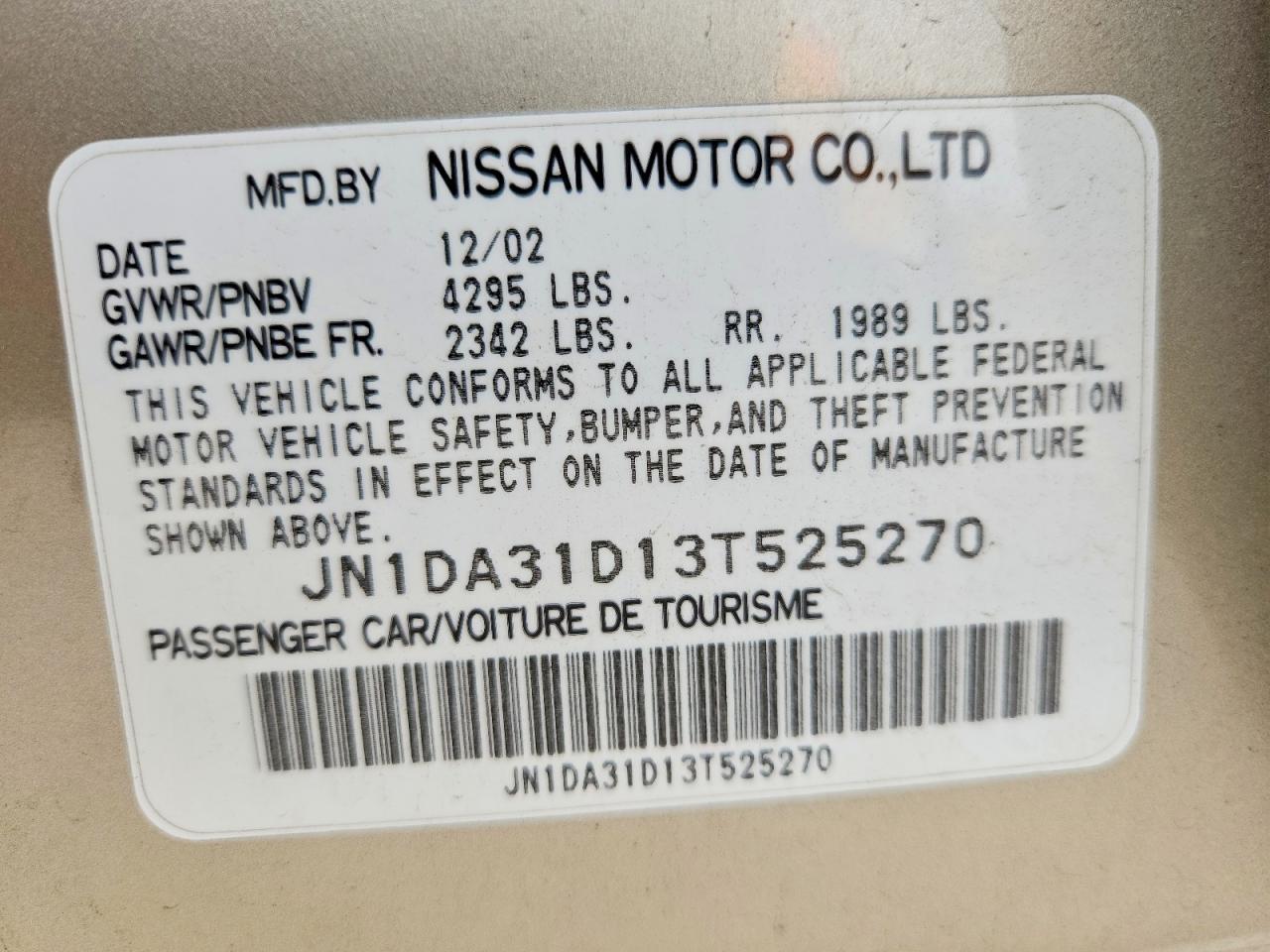 2003 NISSAN MAXIMA GXE photo 23