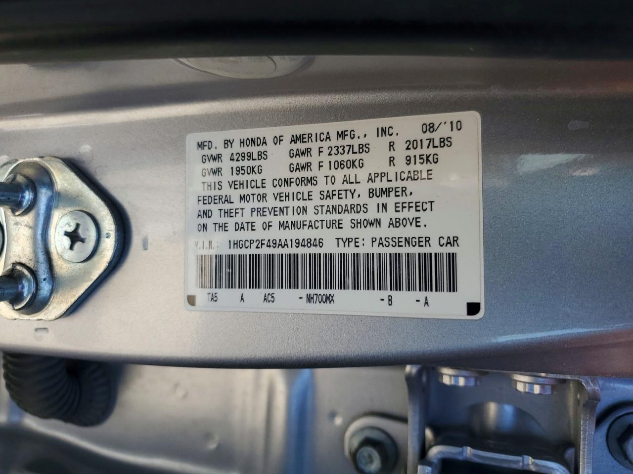 2010 HONDA ACCORD LXP photo 25