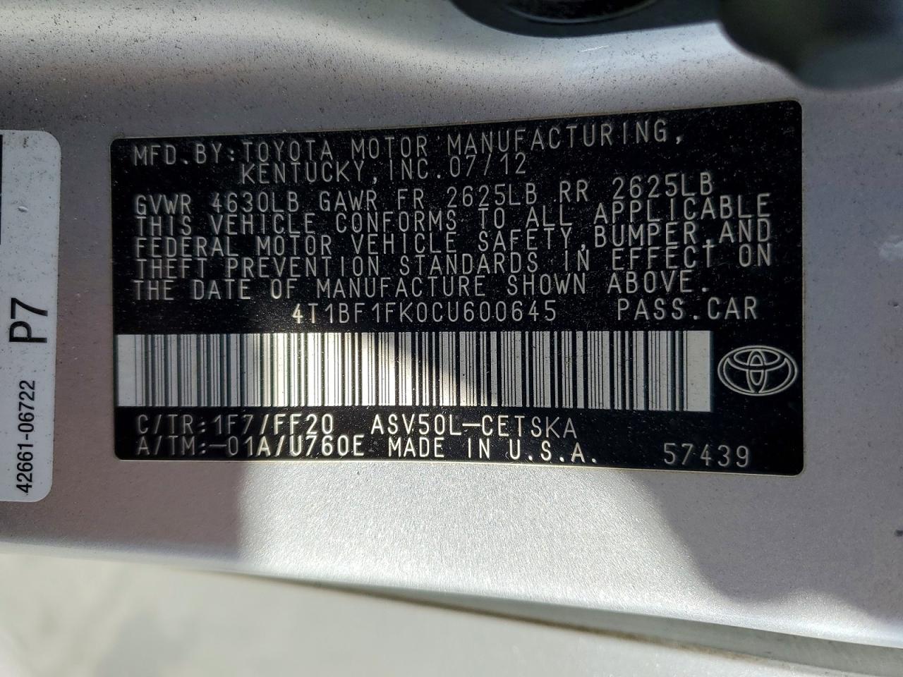 2012 TOYOTA CAMRY SE photo 12