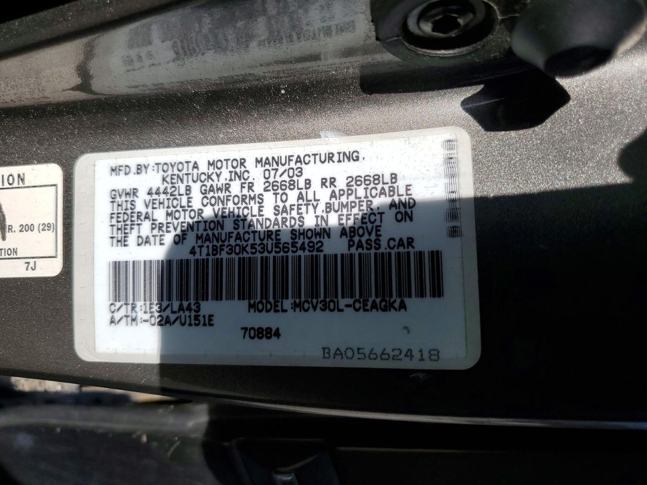 2003 TOYOTA CAMRY XLE V6 photo 23