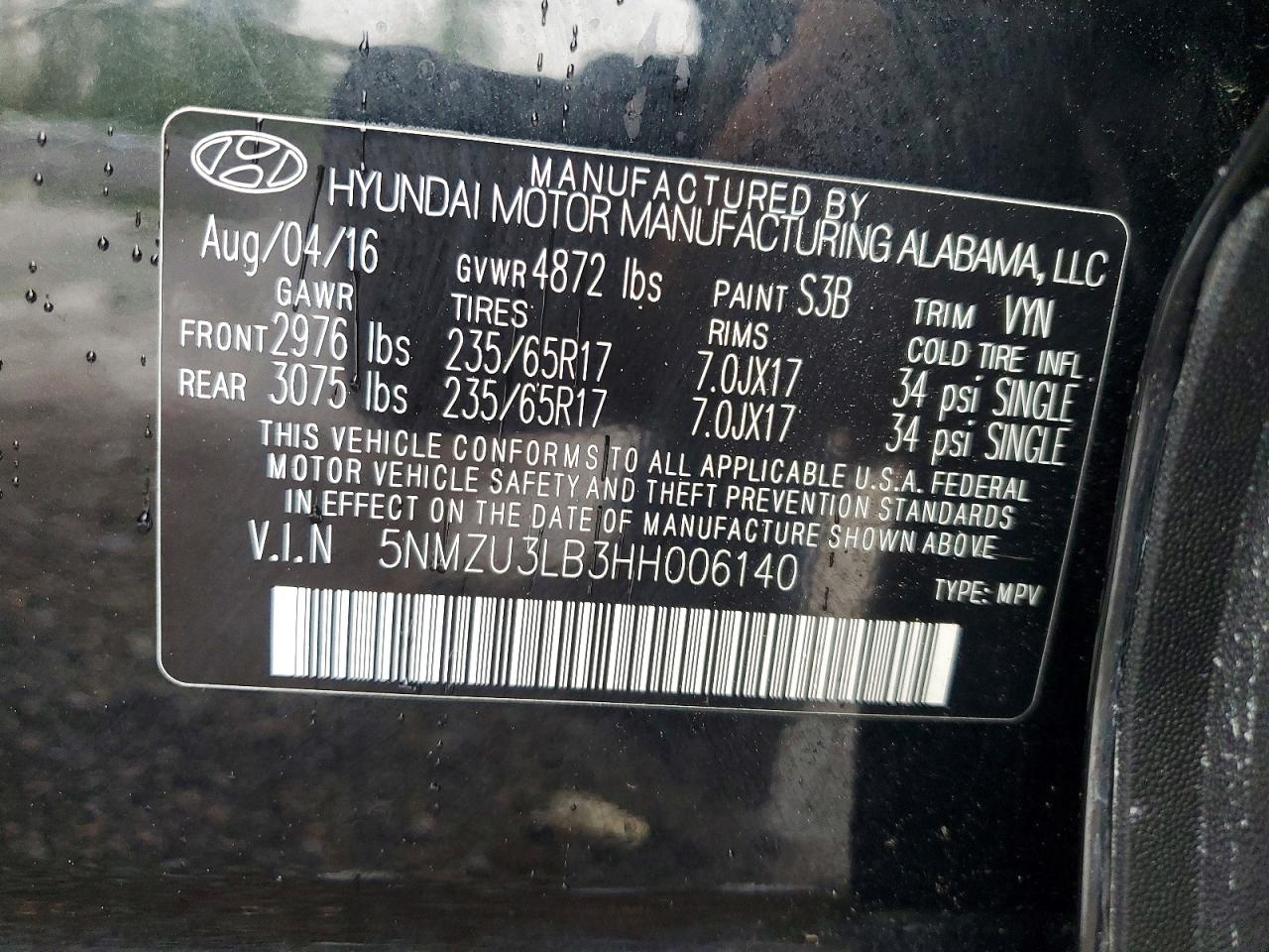 2017 HYUNDAI SANTA FE SPORT 2.4L photo 12