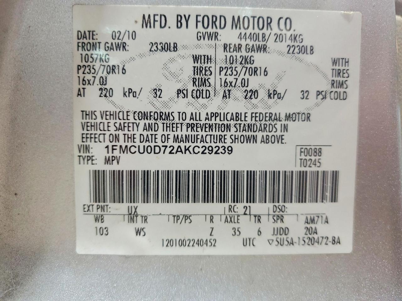 2010 FORD ESCAPE XLT photo 40