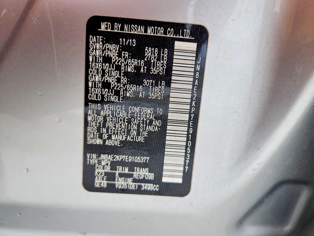 2014 NISSAN QUEST 3.5 S photo 13