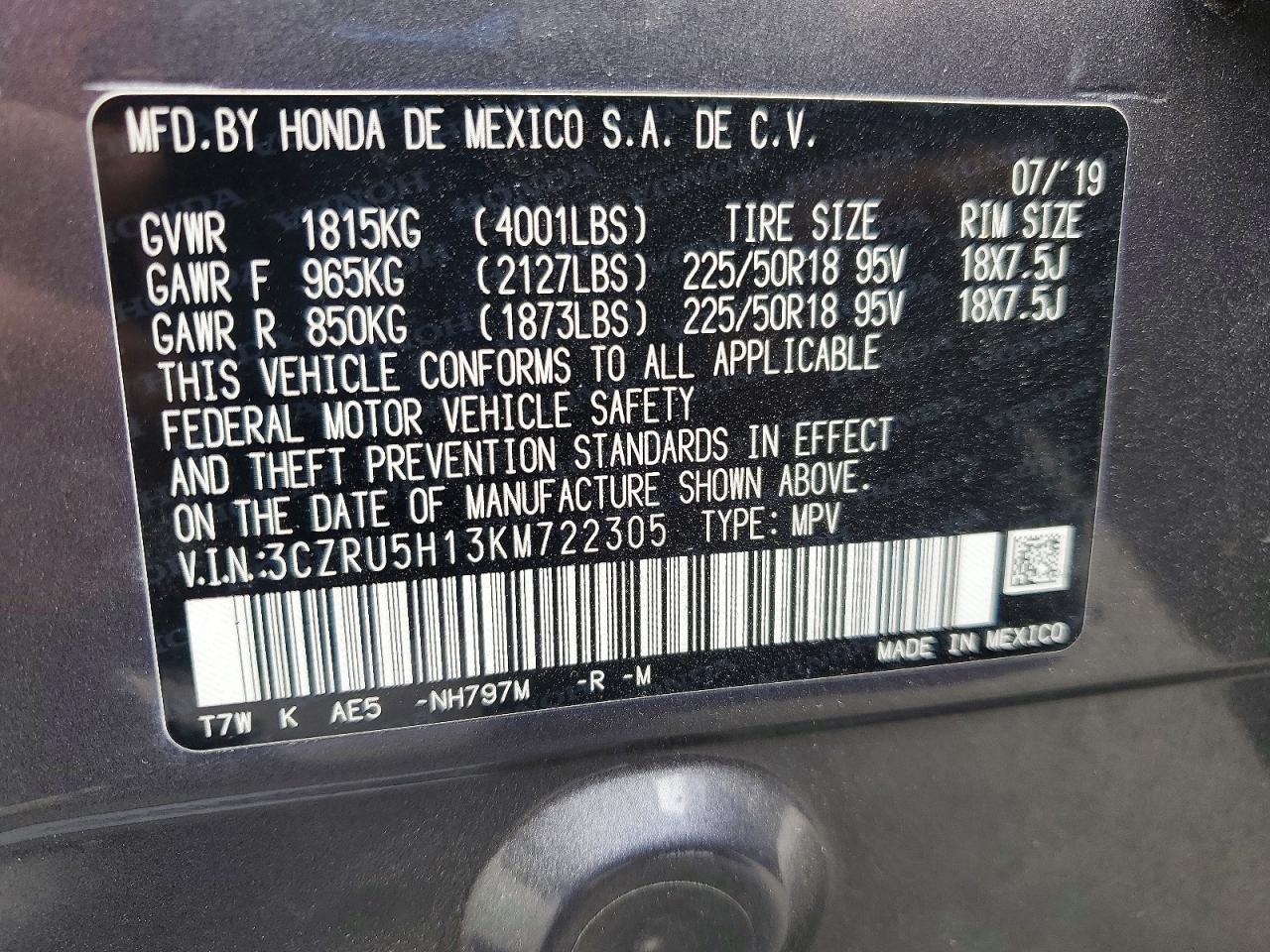 2019 HONDA HR-V SPORT photo 23