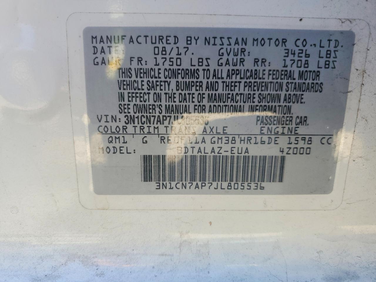 2018 NISSAN VERSA S PLUS photo 34