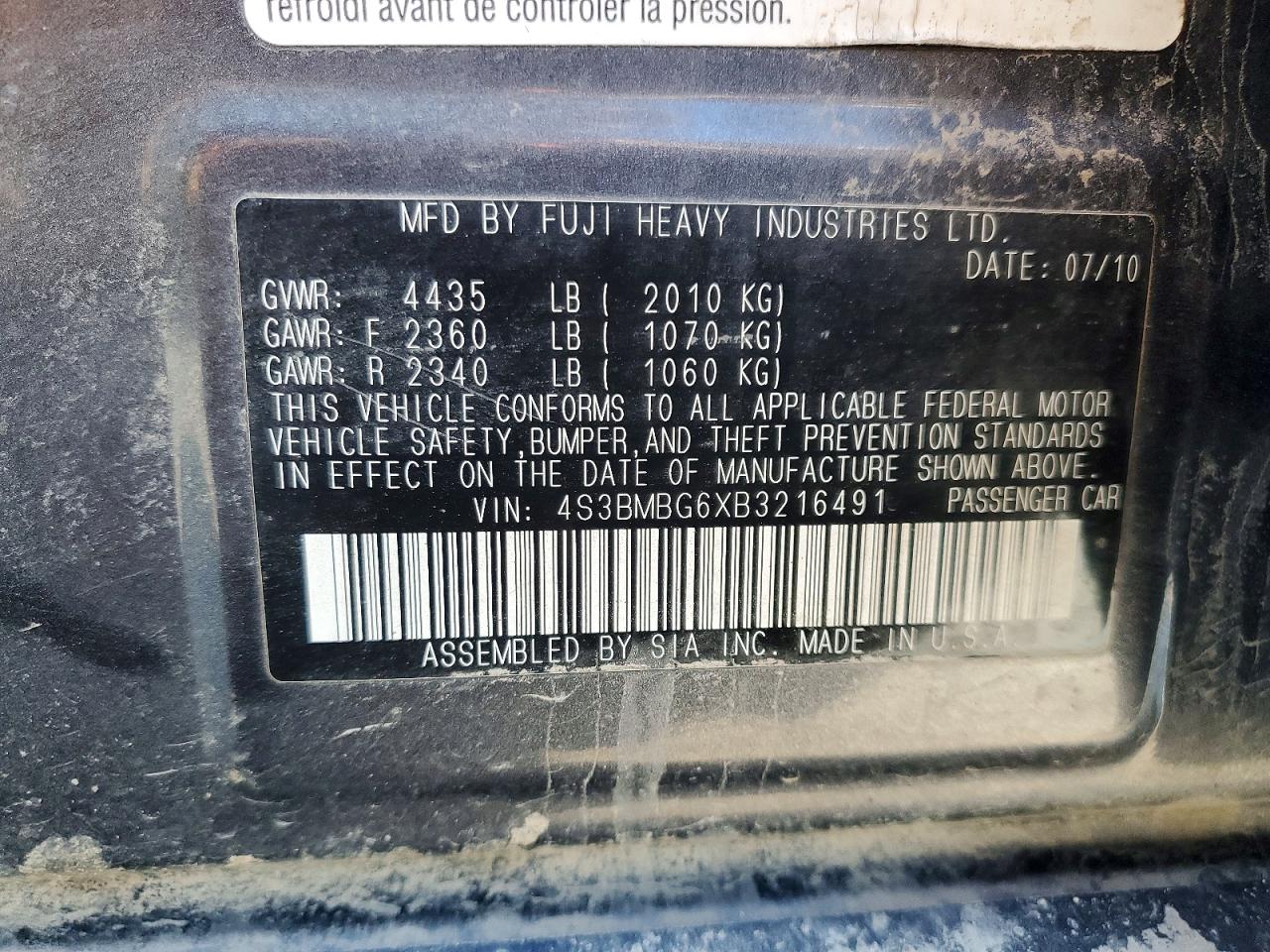 2011 SUBARU LEGACY 2.5I PREMIUM photo 34